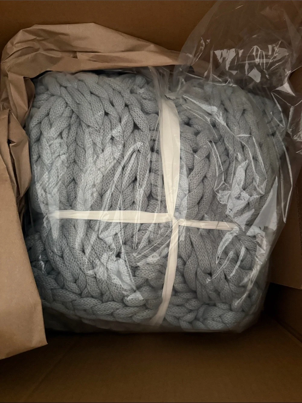 Pottery Barn Chunky Knit Throw Blanket - Light gray/chambray